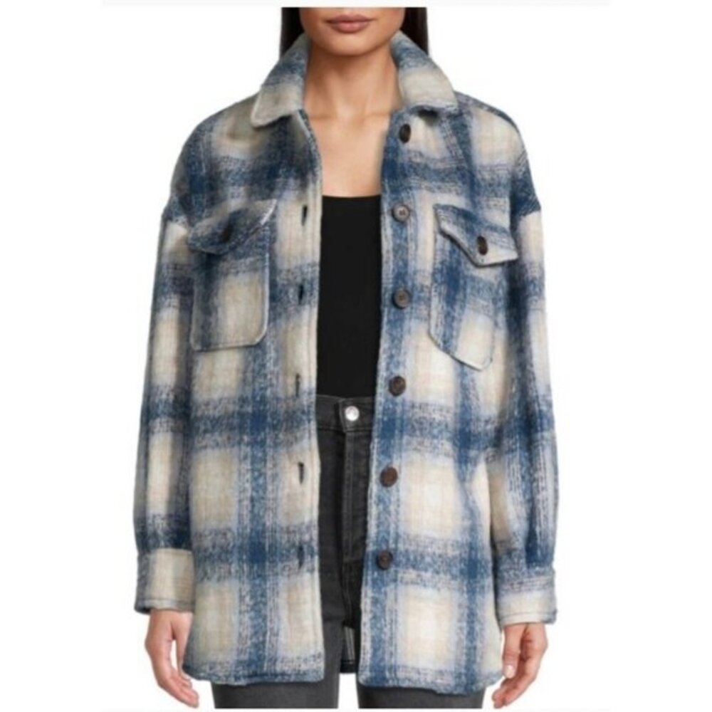 Bagatelle Oversized Blue White Plaid Chunky Shacket Jacket Medium Grunge Cabin‎